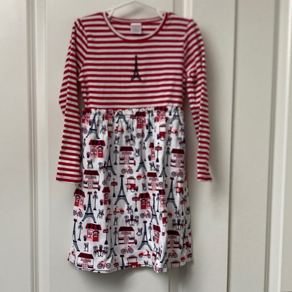 Gymboree NWOT Red and White Striped Dress with Parisian Print